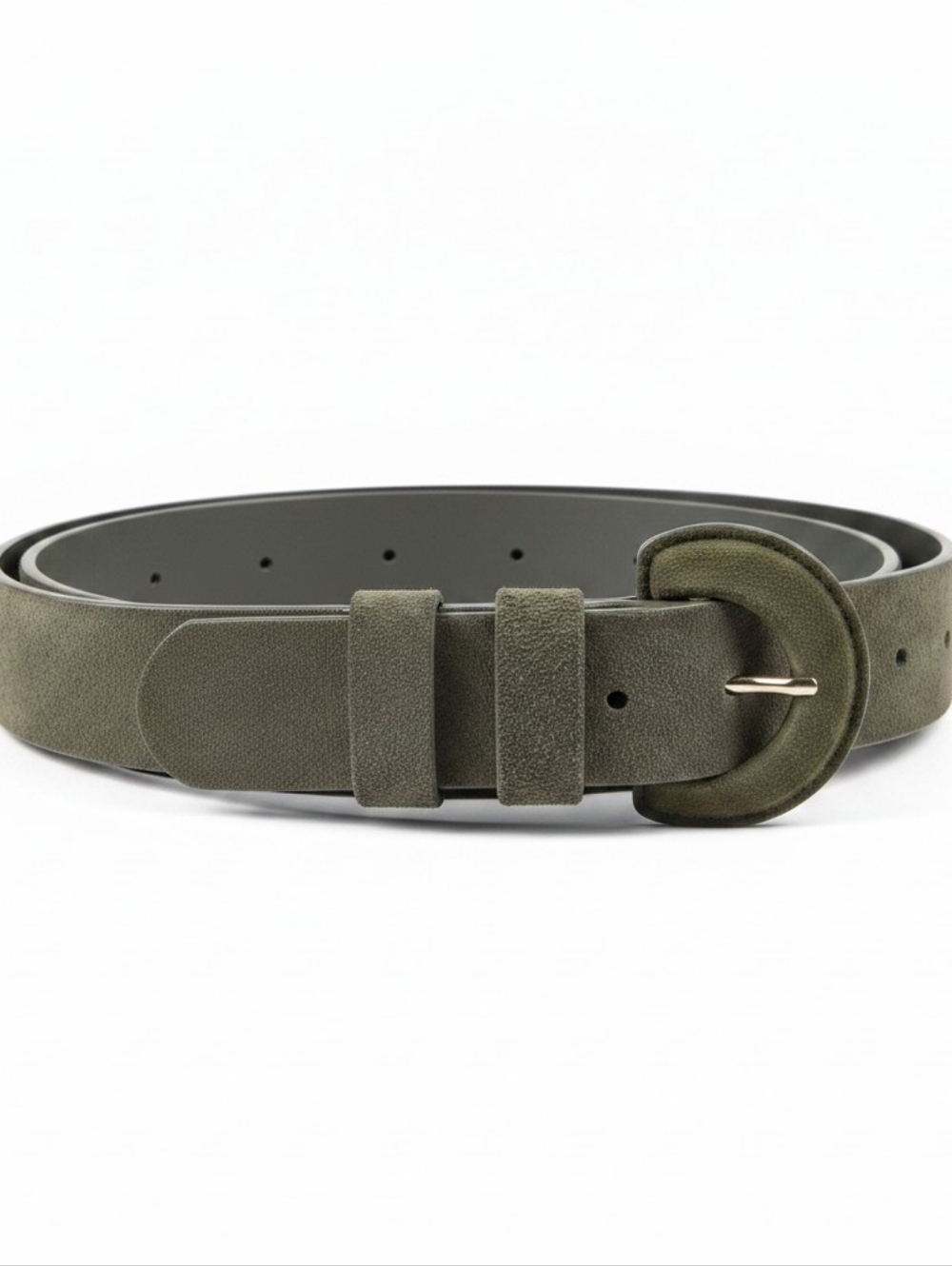 EXPRESS Genuine Leather Olive Green Suede Belt With Round Buckle Womens XS
